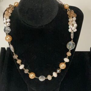 Massini NWT Goldtone & White Beaded Adjustable Necklace to 37”